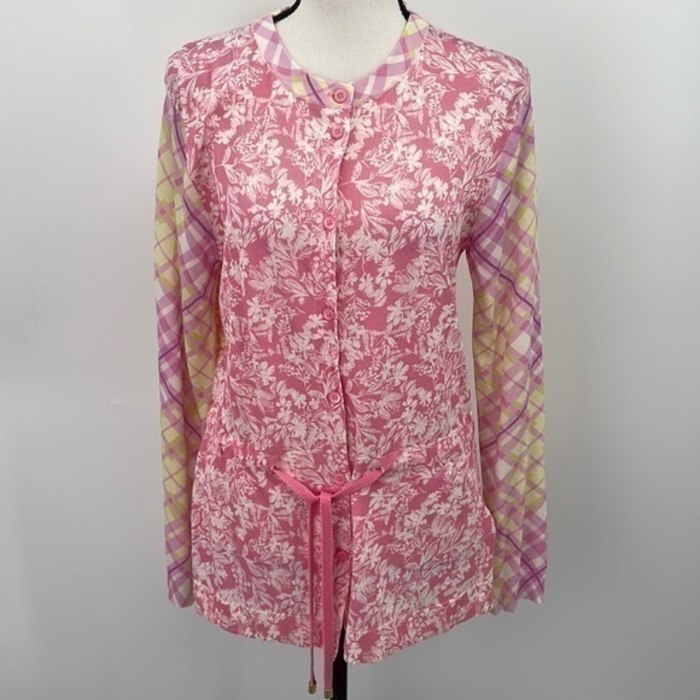 UEC Escada Sport pink & yellow tunic cardigan sweater small